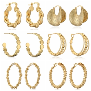 Minimalist 18K Gold Plated Copper Hoop Earrings For Women Retro Geometric Twisted Braid Scallop Dangle Earrings Fashion Jewelry Accessories