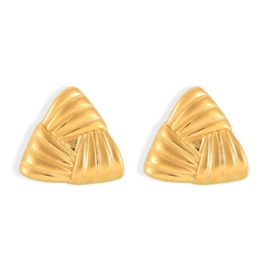 Golden geometric triangle earrings with vintage textured surface in 18K gold plated finish
