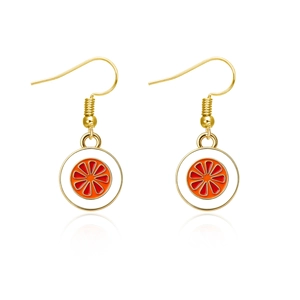 Christmas gold earrings with orange flower drip oil pendants and tassel accents