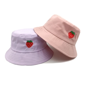 Bucket Hat Cotton Polyester Strawberry Embroidery Sun Protection Summer Outdoor Travel Sunshade Vintage Style For Women