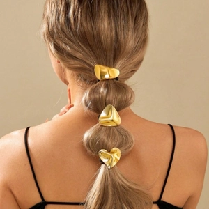 Elegant Metal Geometric Heart Hair Ties Elastic Hair Ropes Minimalist Gold Ponytail Holder Fashion Hair Accessories