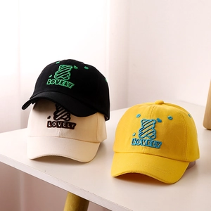 Kids baseball cap with cute bear embroidery and LOVELY text in three casual colors