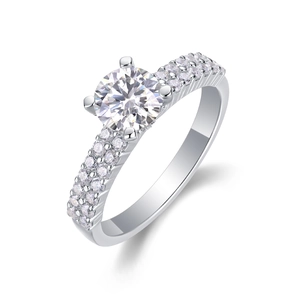 Classic S925 sterling silver 1-carat round diamond ring with micropave set band