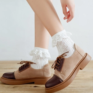 Calze al Polpaccio da Donna Dolci con Bordo a Volant in Pizzo Cotone Stile Giapponese Motivo a Cuore Calze Morbide Traspiranti