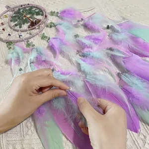 Handmade Tree of Life dreamcatcher with colorful feathers and crystal stones decor