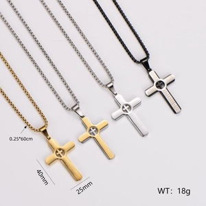 Cross Necklace 304 Stainless Steel Engraved Lords Prayer Scripture Hollow Pendant Hiphop Religious Jewelry For Men
