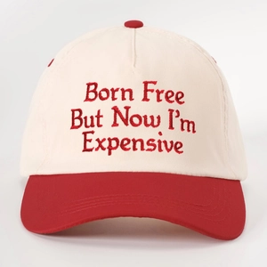 Born Free contrast color baseball cap with red brim and 3D embroidery detail