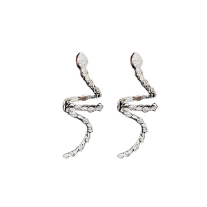 Silver snake stud earrings featuring shimmering cubic zirconia on minimalist metal