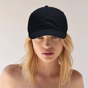 Classic black cotton 6-panel baseball cap with curved brim for men and women outdoor