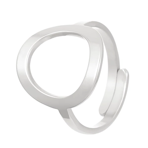 Detail of silver hollow circle open ring showing minimalist adjustable metal design