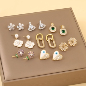 Elegant Copper Zirconia Earrings For Women Dainty Floral Heart Butterfly Design Fashion Jewelry Gift For Party Daily Wear