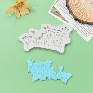 Silicone Happy Birthday cake mold for DIY chocolate fondant with artistic letter design