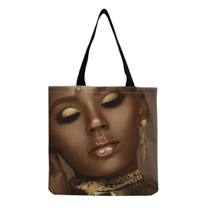Close-up of canvas tote bag with high-definition artistic African woman portrait print