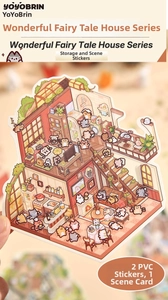 Detailed view of DIY 3D scene stickers with PVC cat illustrations and cardboard base