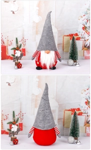 Front and back detail of Swedish Christmas gnomes with grey and red felt pointed hats
