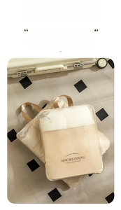 Detail of travel packing cubes with breathable mesh window and sturdy carry handle