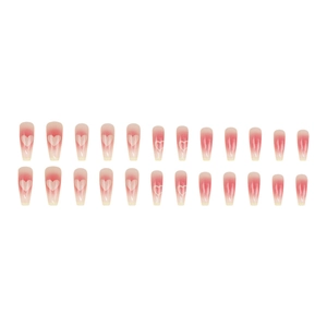 Set mit 24 rosa Farbverlauf-Sargnägeln und weißen Herzmustern für Damen