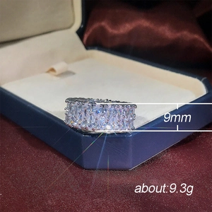 Double row teardrop zircon ring in 9mm wide silver band for trendy fashion jewelry