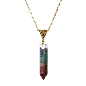 Minimalist rainbow gravel stone pendant necklace with hexagonal resin and gold chain