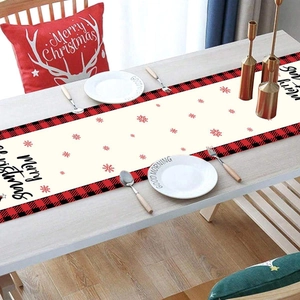 Christmas table runner with red and black plaid pattern for festive party dining decor