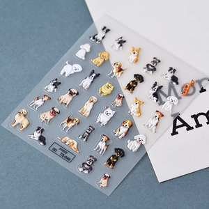 Détail d'autocollants 5D pour ongles avec motifs de chiens en relief, modèle TS-049