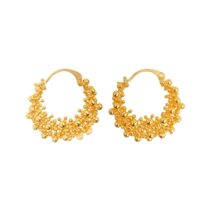 Boucles d'oreilles créoles dorées à l'or 18 carats avec texture perlée et billes d'or