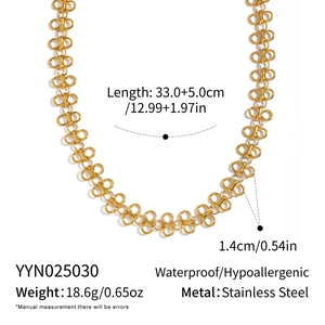 Detail of waterproof gold stainless steel chain necklace with exact length and weight specs
