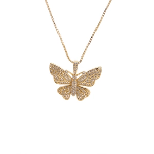Elegant gold plated butterfly pendant necklace with micro-paved cubic zirconia