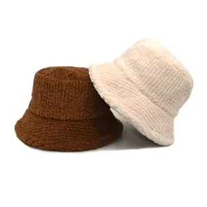 Winter Warm Sherpa Fleece Bucket Hat For Women Thick Plush Teddy Velvet Outdoor Fisherman Cap Plain Casual