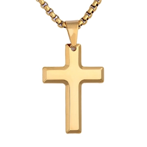 Collier croix minimaliste en acier inoxydable doré avec finition polie et chaîne box