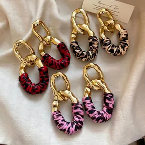 Geometric Oval Drop Earrings With 925 Sterling Silver Earring Post Alloy Leopard Print Leather Wrapped Vintage Fashion