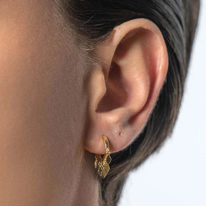 S925 silver hoop earrings with geometric diamond-shaped tassels in gold finish