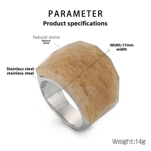 Detailed specs of the 17mm wide stainless steel ring with faceted orange stone