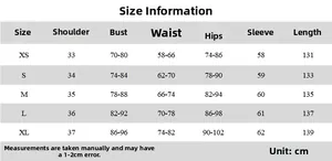 Guide des tailles détaillé pour combinaison à manches longues et dos nu de XS à XL