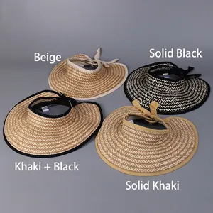 Japanese style wide brim straw sun visors with bow detail in four stylish colors