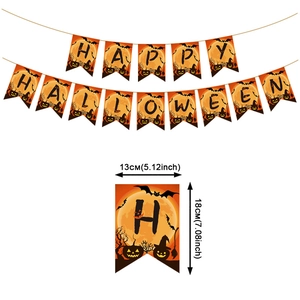 Bannière Happy Halloween avec motifs citrouille et dimensions pour décor de fête