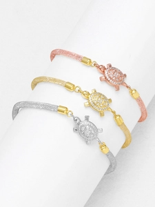 Three-color mesh band turtle bracelets with sparkling crystal shells in a luxury set