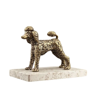 Antique brass poodle figurine with realistic fur texture on marble base home decor