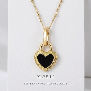 925 Sterling Silver Heart Necklace With Mother Of Artificial Pearl Enamel Double Sided Beaded Clavicle Chain Minimalist Jewelry For Women