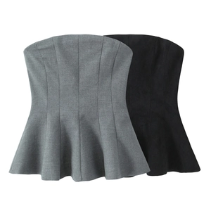 Haut Bustier Sans Bretelles À Ourlet Péplum Ajusté En Polyester Élégant À La Mode Couleur Unie Pour Femmes