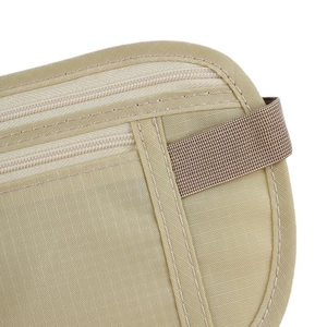 Khaki outdoor running waist bag made of durable high-density nylon with zipper detail