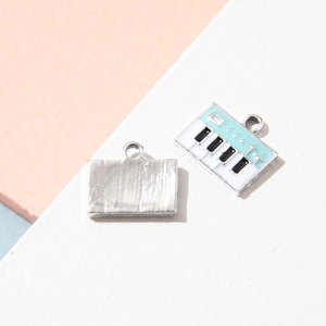 Cartoon piano alloy pendant for DIY bracelets with light blue enamel finish