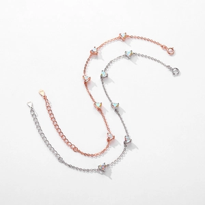 Bracelets en argent sterling S925 avec zircons colorés en forme de cœur pour femmes
