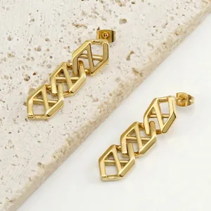 Geometric Chain Link Earrings 18K Gold Plated Stainless Steel Hollow Infinity Design Hip Hop Style For Women Polished