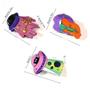 Detail showing dimensions of alien and UFO acrylic hair claws for Halloween styling