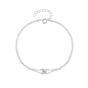 Detail of S925 silver double-layer bracelet featuring a four-claw set cubic zirconia