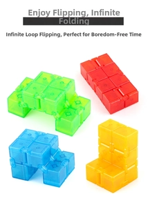 Close-up of translucent infinity cubes in red, blue, and green for stress relief