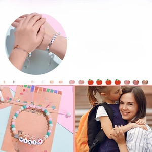 Colorful crystal beaded Mama and Mini bracelets with Back to School card and heart charms
