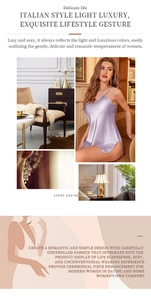 Detailed view of light purple satin slip dress with side slit design for comfort