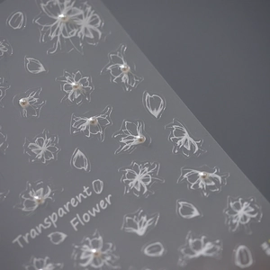 5D-Stereo-Blumen-Nagelaufkleber mit 3D-Perlen auf transparentem Hintergrund